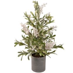 NORTHLIGHT 2' Potted Berry And Frosted Pine Christmas Tree, Unlit In White