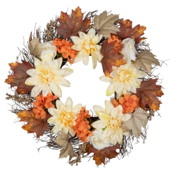 NORTHLIGHT And Cream Floral Fall Harvest Artificial Wreath, 22-Inch In Orange