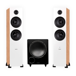 FLUANCE Ai81 Powered Floorstanding Speakers (Bamboo), Db10 10" Powered Subwoofer (Black), 15Ft Rca Subwoofer Cable