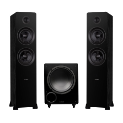 FLUANCE Ai81 Powered Floorstanding Speakers (Black), Db10 10" Powered Subwoofer (Black), 15Ft Rca Subwoofer Cable