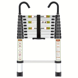 COOLHUT Telescopic Ladder, 16.5Ft Aluminum Telescoping Ladder \w Non-Slip Feet And Stable Hook, Portable Extension Ladder for Household And Outdoor