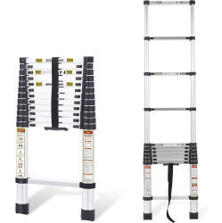 COOLHUT Telescopic Ladder, 16.5Ft Aluminum Telescoping Ladder \w Non-Slip Feet And Stable Hook, Portable Extension Ladder for Household And Outdoor