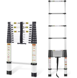 COOLHUT Telescopic Ladder, 10.5Ft Aluminum Telescoping Ladder \w Non-Slip Feet And Stable Hook, Portable Extension Ladder for Household And Outdoor