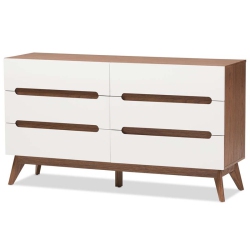 BAXTON STUDIO Calypso 6 Drawer Double Dresser In And Walnut In White