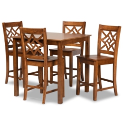 BOWERY HILL Walnut Finished Wood 5-Piece Pub Set In Brown