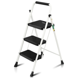 COOLHUT 3 Step Ladder, Folding Step Stool, Step Stool \w Wide Anti-Slip Pedal, Portable Folding Step Ladder \w Handgrip, Multi-Use Steel Ladder For