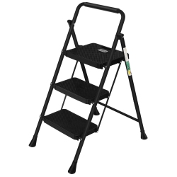 COOLHUT 3 Step Ladder, Folding Step Stool, Step Stool \w Wide Anti-Slip Pedal, Portable Folding Step Ladder \w Handgrip, Multi-Use Steel Ladder For