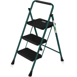 COOLHUT 3 Step Ladder, Folding Step Stool, Step Stool \w Wide Anti-Slip Pedal, Portable Folding Step Ladder \w Handgrip, Multi-Use Steel Ladder For