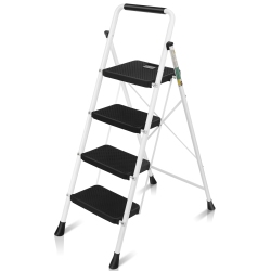 COOLHUT 4 Step Ladder, Folding Step Stool, Step Stool \w Wide Anti-Slip Pedal, Portable Folding Step Ladder \w Handgrip, Multi-Use Steel Ladder For