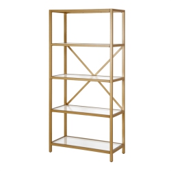 HENN&HART Metal 63" 4 Tier Metal Bookcase Brushed Brass Finish With Glass Top