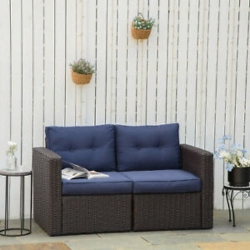 OUTSUNNY 2 PCs Pe Rattan Wicker Patio Corner Sofa Set Freely Combination Garden Furniture
