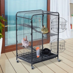 PAWHUT 37" Pet Cage Portable Kennel Steel Rabbit Guinea Pig Cage Small Animal House Bk