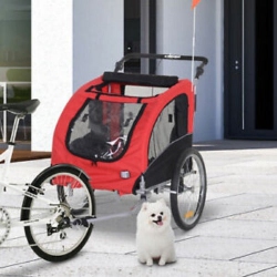 PAWHUT 2In1 Pet Dog Bike Bicycle Trailer Stroller Jogger W/suspension Black In Red