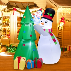 GYMAX 6Ft Inflatable Christmas Tree With Snowmen & Gift Boxes Decoration W/ Bright Led Lights