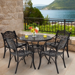 GYMAX 5PCs Cast Aluminum Patio Bistro Set Outdoor Dining Table & Chair Furniture Set