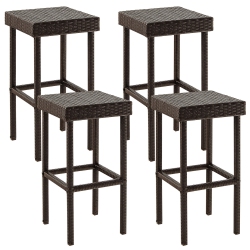 GYMAX Patio 4 PCs Rattan Wicker Bar Stool Chairs Counter Height Barstools