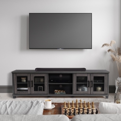 CORLIVING Fremont Modern Dark Tv Stand With Storage Cabinets, Tv Table Stand - Tvs Up to 95" In Grey