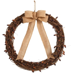 NEARLY NATURAL 30" Fall Acorn And Decorative Bow Autumn Wreath In In Brown