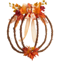 NEARLY NATURAL 26" Autumn Pumpkin Artificial Vine Fall Wreath In In Orange