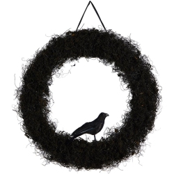 NEARLY NATURAL 30" Spooky Halloween Raven Twig Wreath In In Black