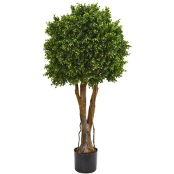 NEARLY NATURAL Indoor/outdoor 46" Boxwood Artificial Topiary Tree Uv Resistant In Green/black