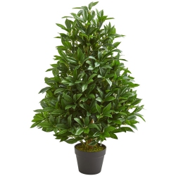 NEARLY NATURAL Indoor/outdoor 36" Bay Leaf Artificial Topiary Tree Uv Resistant In Green/black