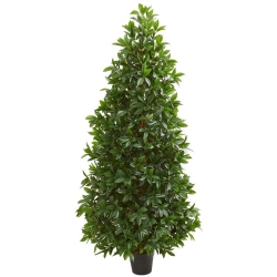 NEARLY NATURAL Indoor/outdoor 60" Bay Leaf Cone Topiary Artificial Tree In Green/black