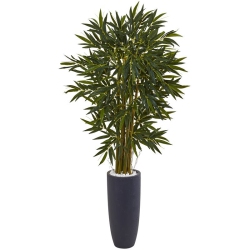 NEARLY NATURAL 78" Bamboo Artificial Tree In Cylinder Planter In Green/ In Gray
