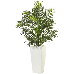 NEARLY NATURAL 39" Areca Artificial Palm In Square Planter In Green/ In White