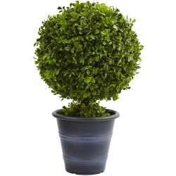 NEARLY NATURAL 23" Faux Boxwood Ball Topiary With Planter In Green/gray