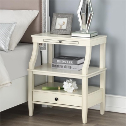 COMFORT POINTE Newton Antique Wood Storage Nightstand With A Drawer And Pull Out Tray In White