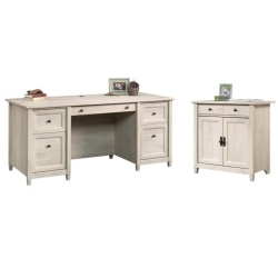 HOME SQUARE Rustic 2 Piece Executive Wood Desk And Office Storage Cabinet In Chalked Chestnut