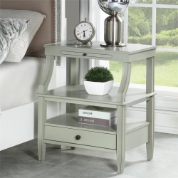 COMFORT POINTE Newton Antique Wood Storage Nightstand With A Drawer And Pull Out Tray In Gray