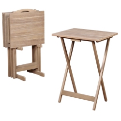 RIVERBAY FURNITURE 5 Piece Wooden Folding Tray Table Set In Natural Wash