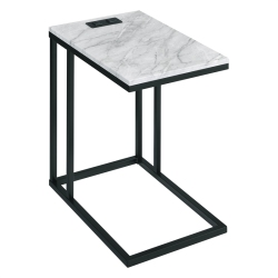 OSP HOME FURNISHINGS Norwich C-Table With Black Base And Marble Top With Power Port In White