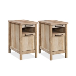 HOME SQUARE Set Of 2 End Table/ Side Table With Pull-Out Shelf And One Drawer In Lintel Oak