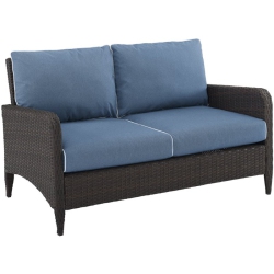 AFUERA LIVING Transitional Outdoor Wicker Loveseat In In Blue
