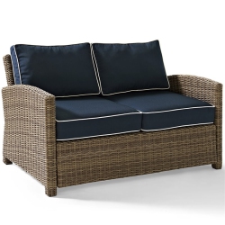 AFUERA LIVING Modern Wicker Patio Loveseat In And Navy In Brown