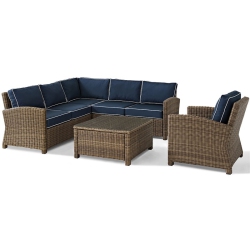 AFUERA LIVING Modern 5 Piece Wicker Patio Sectional Set In And Navy In Brown