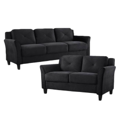 HOME SQUARE 2 Piece Living Room Sofa And Loveseat Set In In Black