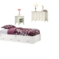 HOME SQUARE 3 Piece Twin Platform Bed With Nightstand And Dresser Set In Soft In White