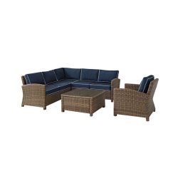 HOME SQUARE 5 Piece Resin Wicker Patio Sofa Set In In Navy
