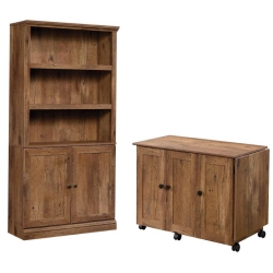 HOME SQUARE 2 Piece Bookcase And Craft Table Set In Vintage Oak
