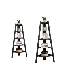 HOME SQUARE (Set Of 2) 5 Shelf Corner Bookcase In In Black