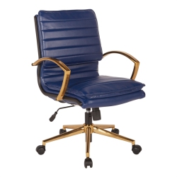 OSP HOME FURNISHINGS Mid-Back Faux Leather Chair With Finish In Navy Faux Leather In Gold