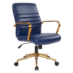 OSP HOME FURNISHINGS Mid-Back Navy Faux Leather Chair With Finish Arms And Base K/d In Gold