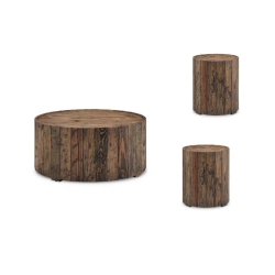 HOME SQUARE 3 Piece Cabin Style Coffee And End Table Set In Rustic Pine