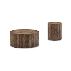 HOME SQUARE 2 Piece Cabin Style Coffee And End Table Set In Rustic Pine