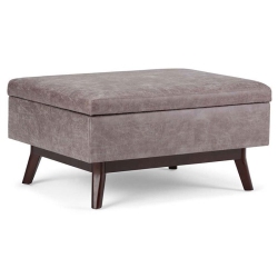 MAKLAINE Faux Leather Storage Coffee Table Ottoman In Taupe