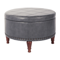 OSP HOME FURNISHINGS Alloway Storage Ottoman In Pewter Faux Leather With Antique Bronze Nailheads